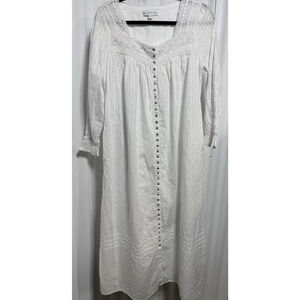 Vintage White Cotton Gauze Eileen West night Gown, Lounge Wear small
